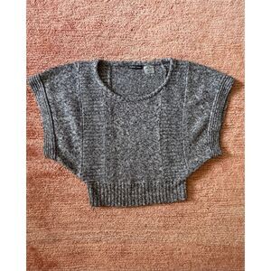 LINQ Knit Cropped Sweater Gray XS Batwing Short Sleeve Textured